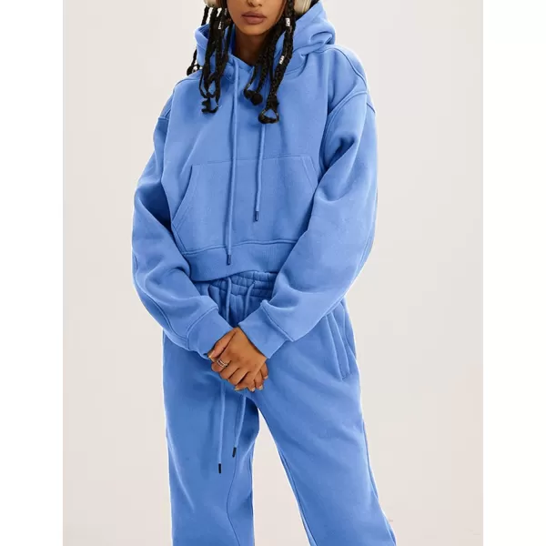 Flygo Womens Fleece 2 Piece Outfits Sweatsuit Crop Pullover Sweatshirt Joggers Pants Tracksuit Set