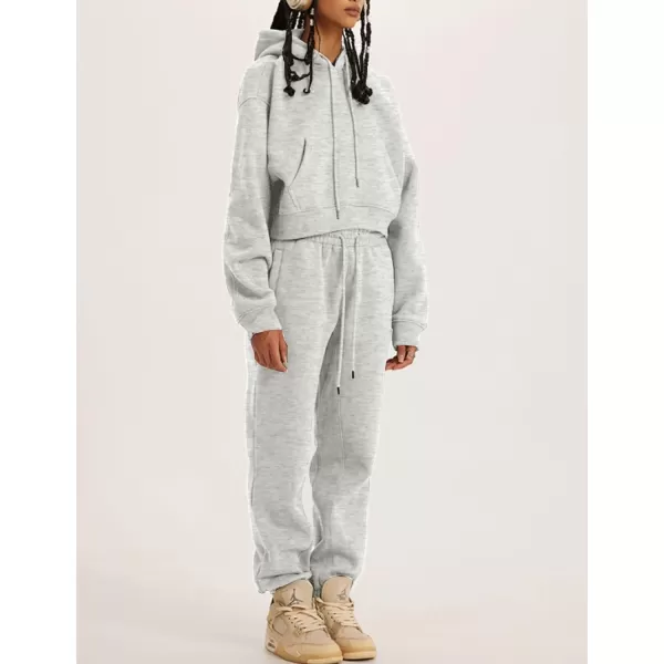 Flygo Womens Fleece 2 Piece Outfits Sweatsuit Crop Pullover Sweatshirt Joggers Pants Tracksuit Set