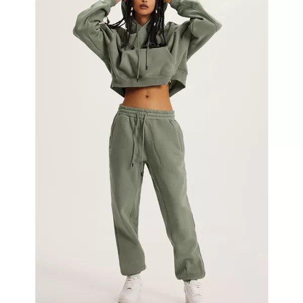Flygo Womens Fleece 2 Piece Outfits Sweatsuit Crop Pullover Sweatshirt Joggers Pants Tracksuit Set