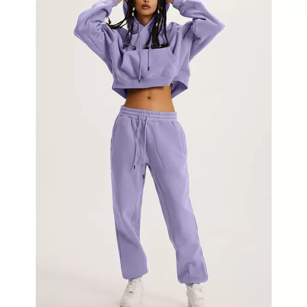Flygo Womens Fleece 2 Piece Outfits Sweatsuit Crop Pullover Sweatshirt Joggers Pants Tracksuit Set