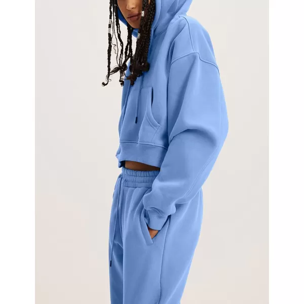 Flygo Womens Fleece 2 Piece Outfits Sweatsuit Crop Pullover Sweatshirt Joggers Pants Tracksuit Set