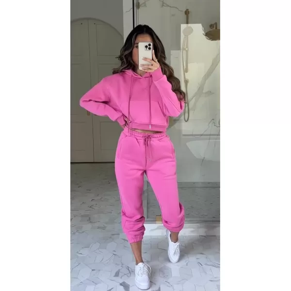 Flygo Womens Fleece 2 Piece Outfits Sweatsuit Crop Pullover Sweatshirt Joggers Pants Tracksuit Set