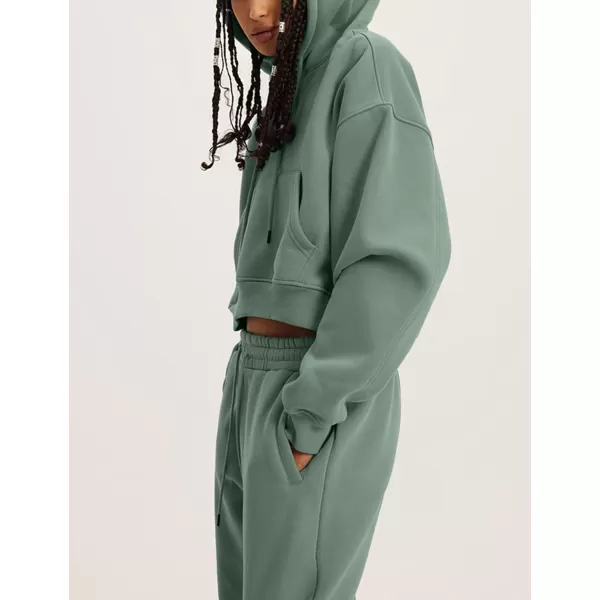 Flygo Womens Fleece 2 Piece Outfits Sweatsuit Crop Pullover Sweatshirt Joggers Pants Tracksuit Set