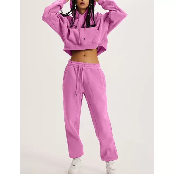 Flygo Womens Fleece 2 Piece Outfits Sweatsuit Crop Pullover Sweatshirt Joggers Pants Tracksuit Set