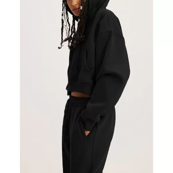 Flygo Womens Fleece 2 Piece Outfits Sweatsuit Crop Pullover Sweatshirt Joggers Pants Tracksuit Set