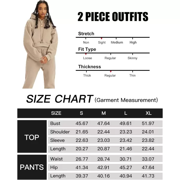 Flygo Womens Fleece 2 Piece Outfits Sweatsuit Crop Pullover Sweatshirt Joggers Pants Tracksuit Set