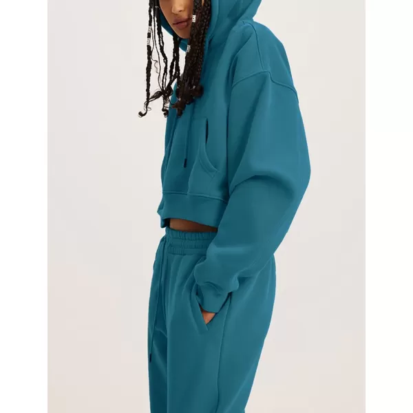 Flygo Womens Fleece 2 Piece Outfits Sweatsuit Crop Pullover Sweatshirt Joggers Pants Tracksuit Set