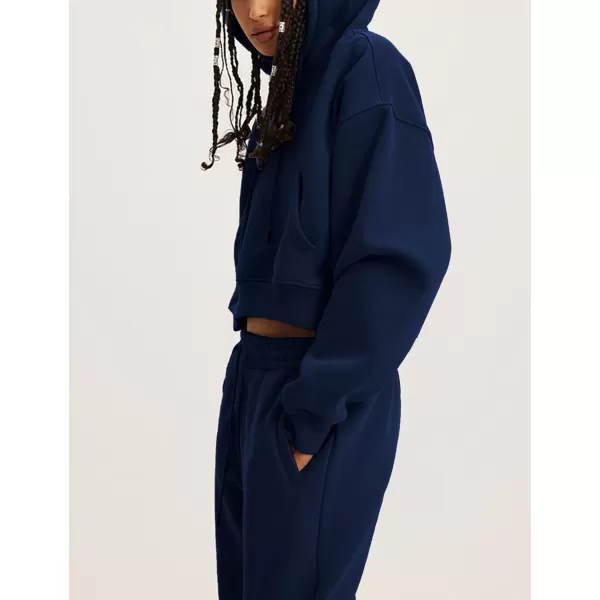Flygo Womens Fleece 2 Piece Outfits Sweatsuit Crop Pullover Sweatshirt Joggers Pants Tracksuit Set