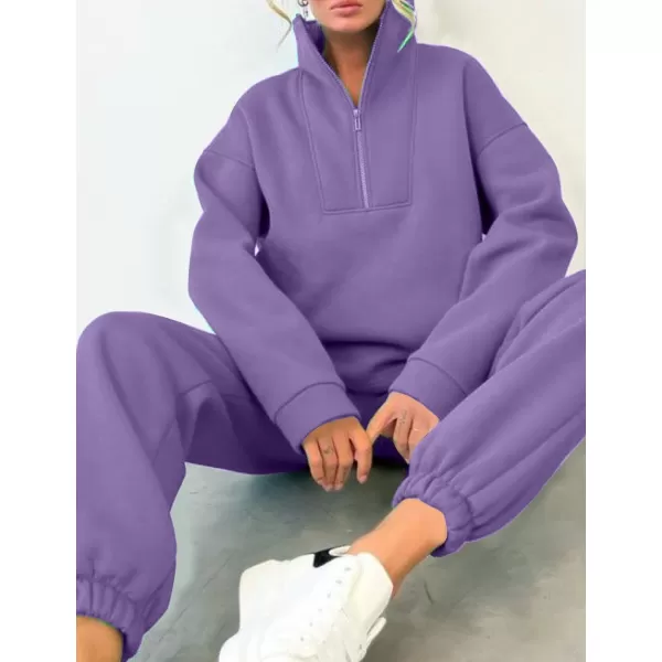 Flygo Womens Fleece 2 Piece Sweatsuit Half Zip Pullover Jogging Tracksuit Sweatshirt and Sweatpants