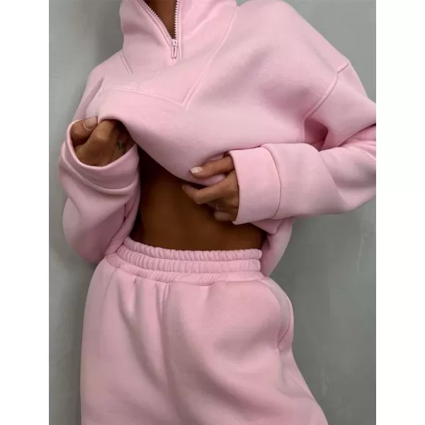 Flygo Womens Fleece 2 Piece Sweatsuit Half Zip Pullover Jogging Tracksuit Sweatshirt and Sweatpants