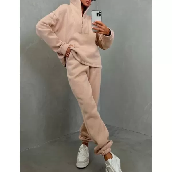 Flygo Womens Fleece 2 Piece Sweatsuit Half Zip Pullover Jogging Tracksuit Sweatshirt and Sweatpants