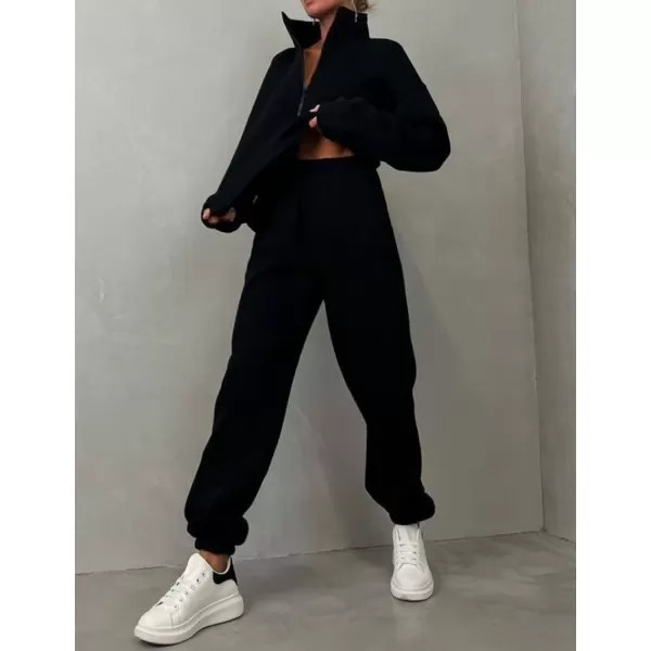 Flygo Womens Fleece 2 Piece Sweatsuit Half Zip Pullover Jogging Tracksuit Sweatshirt and Sweatpants