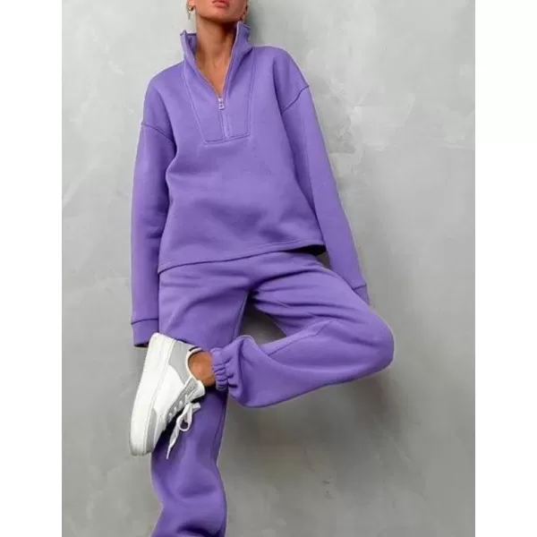 Flygo Womens Fleece 2 Piece Sweatsuit Half Zip Pullover Jogging Tracksuit Sweatshirt and Sweatpants