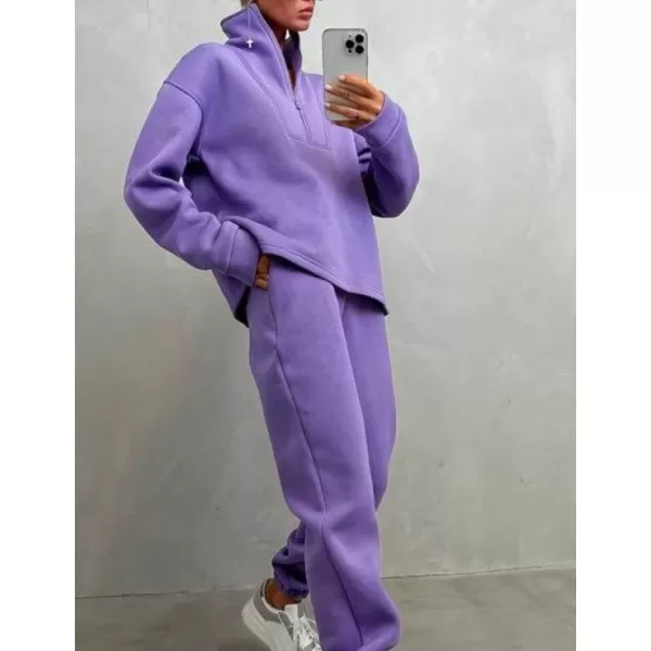 Flygo Womens Fleece 2 Piece Sweatsuit Half Zip Pullover Jogging Tracksuit Sweatshirt and Sweatpants