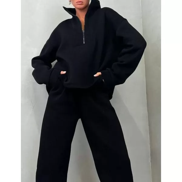 Flygo Womens Fleece 2 Piece Sweatsuit Half Zip Pullover Jogging Tracksuit Sweatshirt and Sweatpants