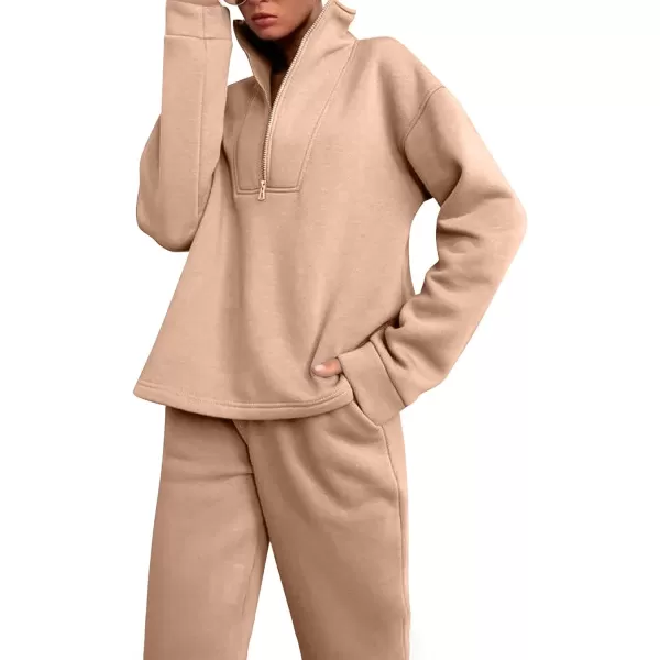 Flygo Womens Fleece 2 Piece Sweatsuit Half Zip Pullover Jogging Tracksuit Sweatshirt and Sweatpants