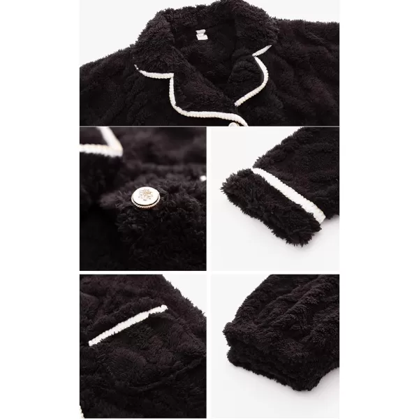 Flygo Women's Fluffy Pajama Sets Fleece Warm Lapel Top and Pant Sleepwear Loungewear