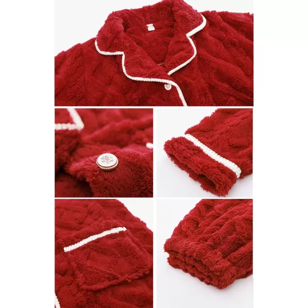 Flygo Women's Fluffy Pajama Sets Fleece Warm Lapel Top and Pant Sleepwear Loungewear
