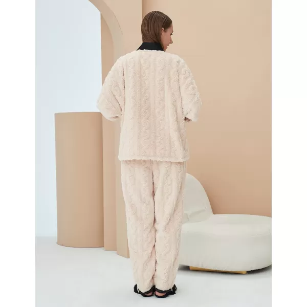 Flygo Women's Fluffy Pajama Sets Plush Fleece Tops Pants Loose Fuzzy Sleepwear Loungewear