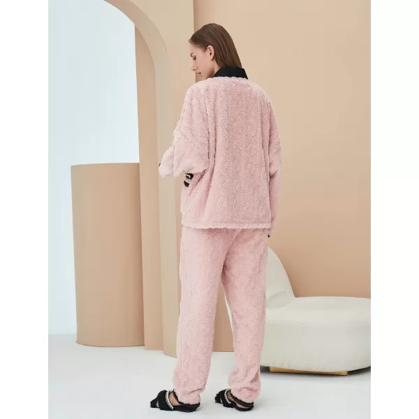 Flygo Women's Fluffy Pajama Sets Plush Fleece Tops Pants Loose Fuzzy Sleepwear Loungewear