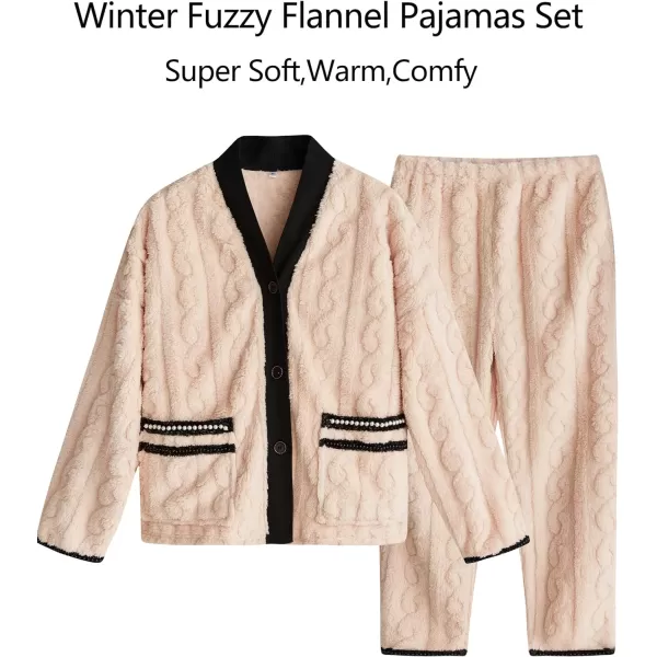 Flygo Women's Fluffy Pajama Sets Plush Fleece Tops Pants Loose Fuzzy Sleepwear Loungewear