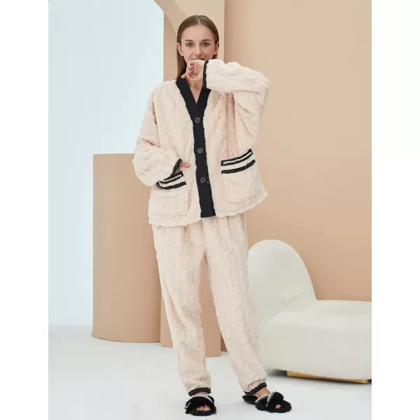 Flygo Women's Fluffy Pajama Sets Plush Fleece Tops Pants Loose Fuzzy Sleepwear Loungewear