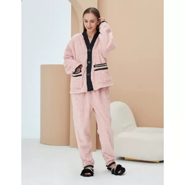 Flygo Women's Fluffy Pajama Sets Plush Fleece Tops Pants Loose Fuzzy Sleepwear Loungewear