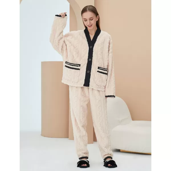 Flygo Women's Fluffy Pajama Sets Plush Fleece Tops Pants Loose Fuzzy Sleepwear Loungewear