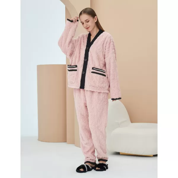 Flygo Women's Fluffy Pajama Sets Plush Fleece Tops Pants Loose Fuzzy Sleepwear Loungewear