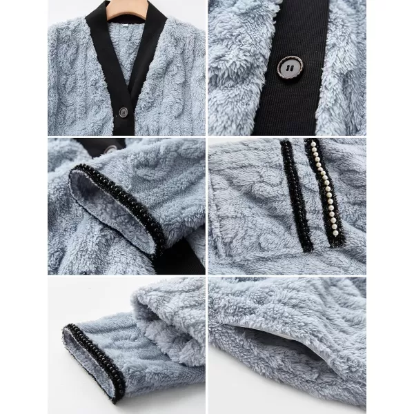 Flygo Women's Fluffy Pajama Sets Plush Fleece Tops Pants Loose Fuzzy Sleepwear Loungewear