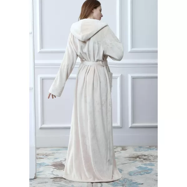 Flygo Womens Fuzzy Plush Long Hooded Robe Full Length Flannel Fleece Bathrobe Warm Housecoat