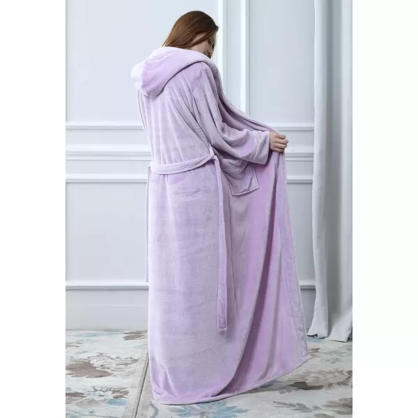 Flygo Womens Fuzzy Plush Long Hooded Robe Full Length Flannel Fleece Bathrobe Warm Housecoat