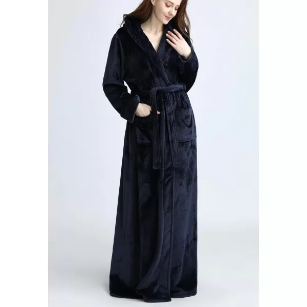 Flygo Womens Fuzzy Plush Long Hooded Robe Full Length Flannel Fleece Bathrobe Warm Housecoat