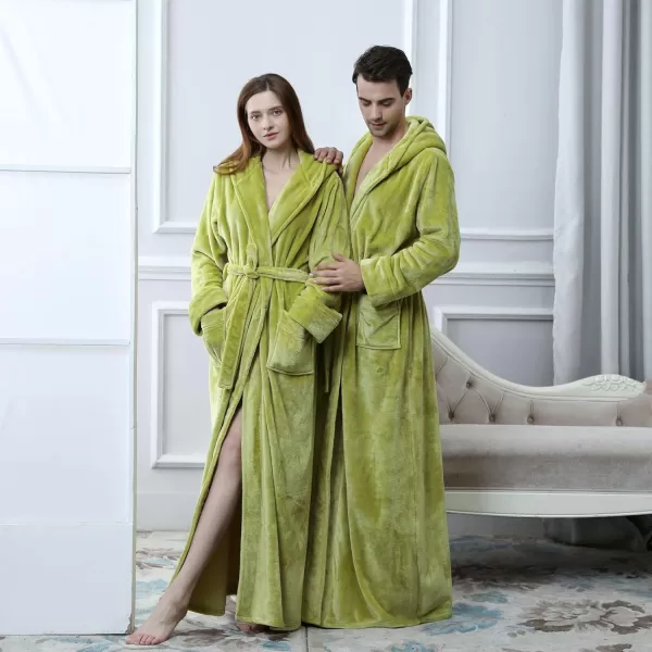 Flygo Womens Fuzzy Plush Long Hooded Robe Full Length Flannel Fleece Bathrobe Warm Housecoat