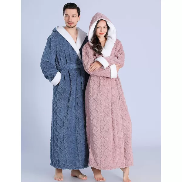 Flygo Womens Fuzzy Plush Long Hooded Robe Full Length Flannel Fleece Bathrobe Warm Housecoat