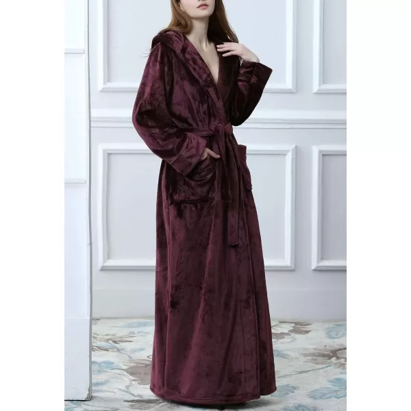 Flygo Womens Fuzzy Plush Long Hooded Robe Full Length Flannel Fleece Bathrobe Warm Housecoat