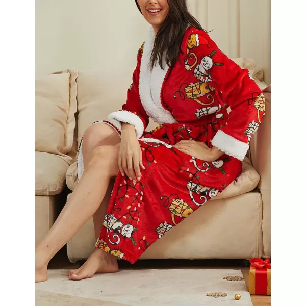 Flygo Womens Fuzzy Plush Long Hooded Robe Full Length Flannel Fleece Bathrobe Warm Housecoat