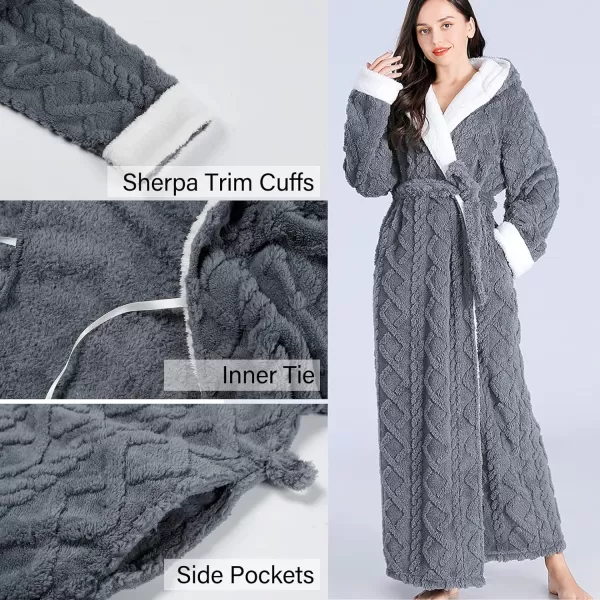 Flygo Womens Fuzzy Plush Long Hooded Robe Full Length Flannel Fleece Bathrobe Warm Housecoat