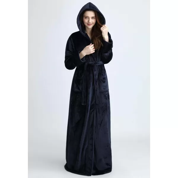 Flygo Womens Fuzzy Plush Long Hooded Robe Full Length Flannel Fleece Bathrobe Warm Housecoat