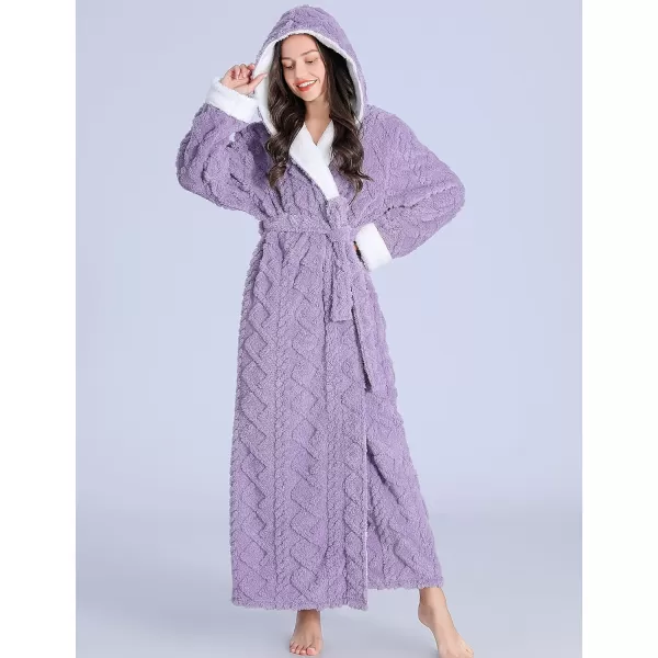 Flygo Womens Fuzzy Plush Long Hooded Robe Full Length Flannel Fleece Bathrobe Warm Housecoat
