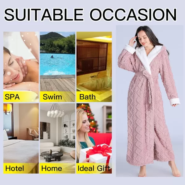 Flygo Womens Fuzzy Plush Long Hooded Robe Full Length Flannel Fleece Bathrobe Warm Housecoat