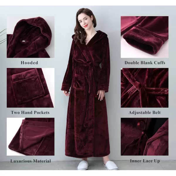 Flygo Womens Fuzzy Plush Long Hooded Robe Full Length Flannel Fleece Bathrobe Warm Housecoat