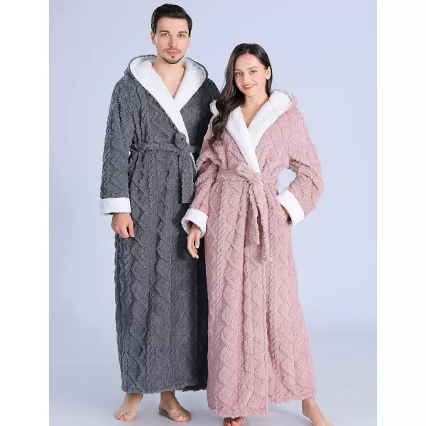 Flygo Womens Fuzzy Plush Long Hooded Robe Full Length Flannel Fleece Bathrobe Warm Housecoat