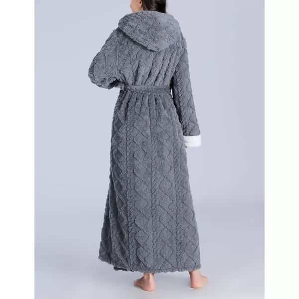Flygo Womens Fuzzy Plush Long Hooded Robe Full Length Flannel Fleece Bathrobe Warm Housecoat