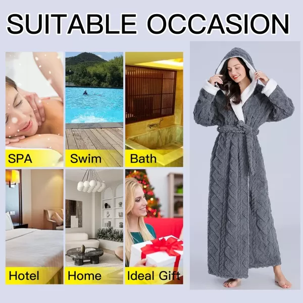 Flygo Womens Fuzzy Plush Long Hooded Robe Full Length Flannel Fleece Bathrobe Warm Housecoat