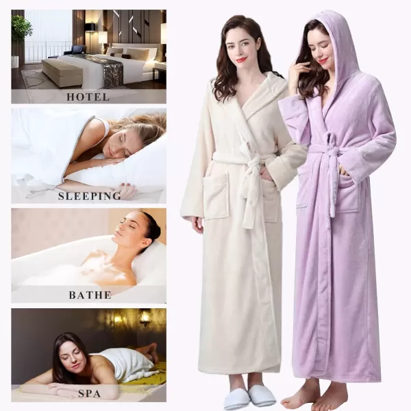 Flygo Womens Fuzzy Plush Long Hooded Robe Full Length Flannel Fleece Bathrobe Warm Housecoat
