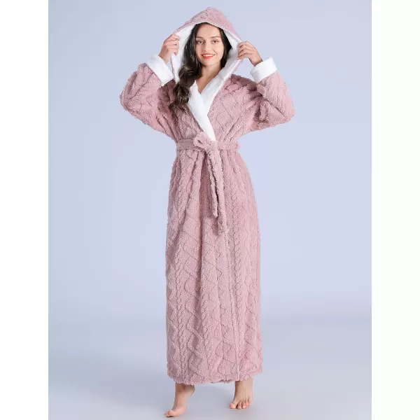 Flygo Womens Fuzzy Plush Long Hooded Robe Full Length Flannel Fleece Bathrobe Warm Housecoat
