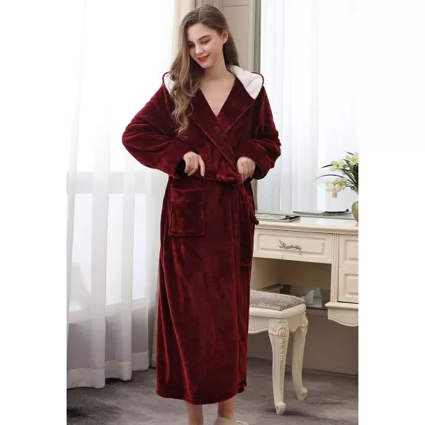 Flygo Women's Hooded Fleece Shawl Kimono Bathrobe Long Warm Flannel Robe