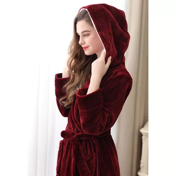 Flygo Women's Hooded Fleece Shawl Kimono Bathrobe Long Warm Flannel Robe