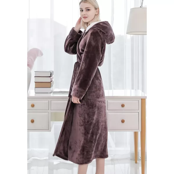 Flygo Women's Hooded Fleece Shawl Kimono Bathrobe Long Warm Flannel Robe